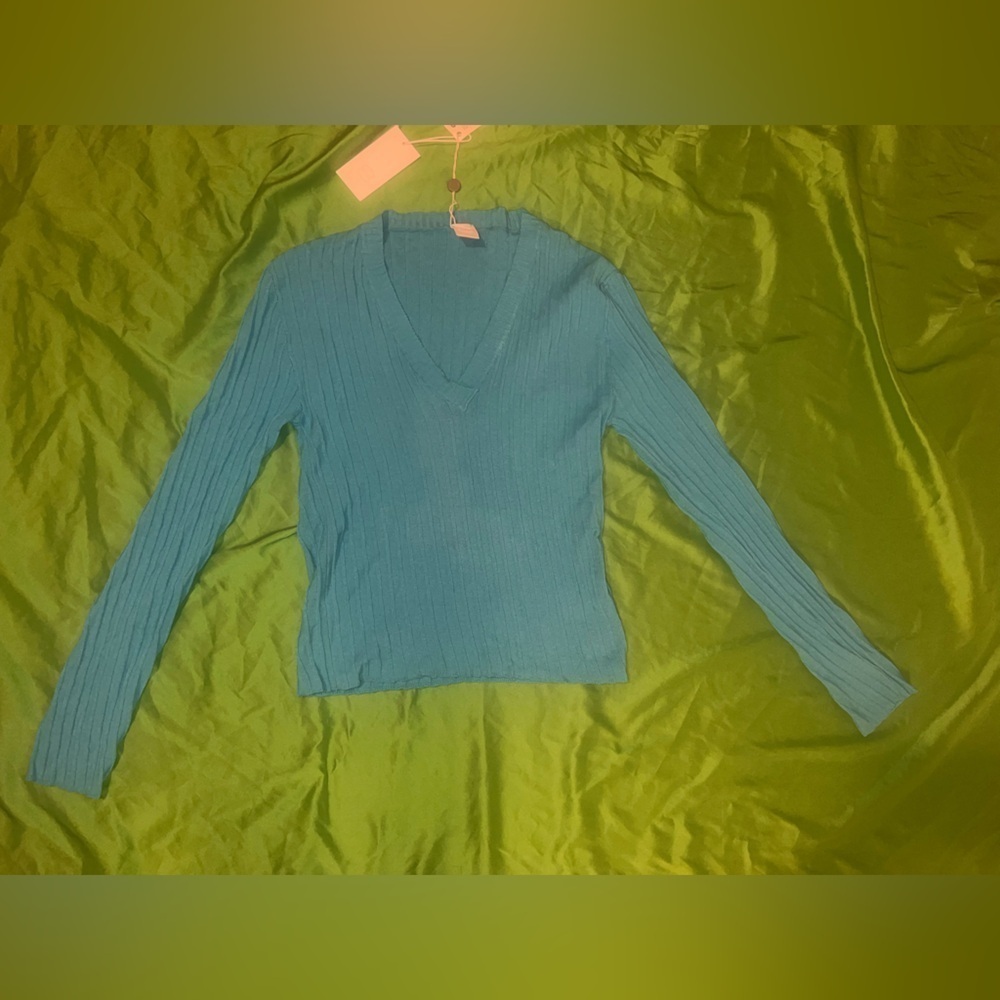 NWT 8 by Yoox Turquoise V-Neck Sweater for Women size Large